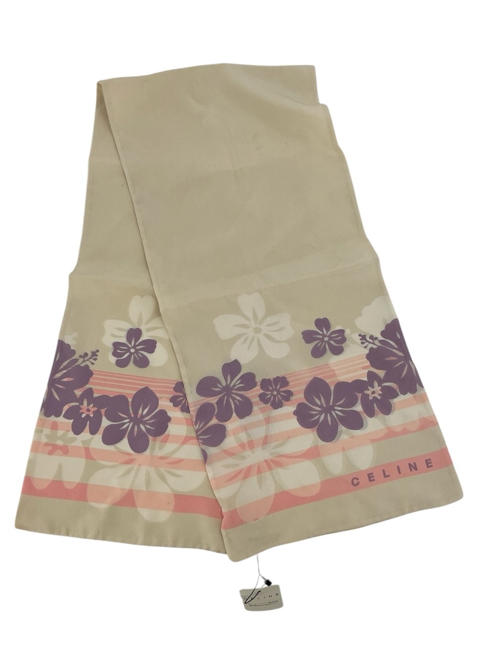 Celine Vintage Floral 100% Silk Scarf Beige Pink Purple NWT